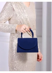 Elegant And Fashion Navy Blue Corduroy Handbag Wrist Pleated Magnetic Closure Flap Cover Evening Bag Suitable For Ladies Daily Use Birthday Party And Wedding Ball Chain Bag Best Birthday And Valentine