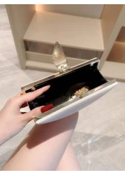 Moonlit EveBag Women s Fashion Metal Box Shaped Evening Clutch With Sparkling Leaf Buckle Party Handbag Chain Bag Bridal Bag For Wedding And Dance Party Valentines
