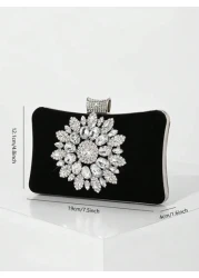 Women s Fashion Black Velvet Evening Bag Romantic Wedding Clutch Purse Luxury Crystal Decor Formal Party Dress Handbag Bridal Crossbody Bag