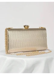 Women s Simple Fashion PU Box Shaped Clutch Evening Bag Formal Party Handbag Bridesmaid Purse Gold Color Formal Dress Bag Chain Strap