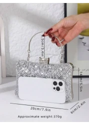 حقيبة مسائية مرصعة بالراين للنساء، مزخرفة بشكل V من المعدن المرصع بالراين، حقيبة مربعة لافتة، مناسبة للعروس و