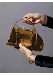حقيبة مسائية مطلية بالمعادن متلألئة والمرصعة بالراين ستون، أنيقة وبراقة، مناسبة لحفلات النساء والأعراس والع