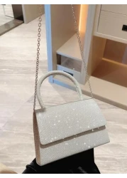 Moonlit EveBag Glamorous Elegant Exquisite Quiet Luxury Sequin Luxury Shiny Portable Glitter Flap Square Bag Mini Silver For Party Prom Evening Bag Dinner Bag For Party Girl Woman Bride Perfect For Pa