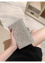 One Shiny Rhinestone Encrusted Box Shaped Evening Clutch Bag For Women Elegant Luxury Formal Dress Mini Bag For Romantic Wedding Bridal Party Prom Chain Shoulder Bag Square Purse Perfect For Party Wed