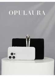 OpulAura Women Autumn Winter Fashion Luxury Mini Velvet Gift Box Evening Bag Party Clutch With Metallic Decorative Trim Glitter Formal Party Handbag With Detachable Chain Suitable For Party Wedding Fo