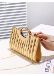 حقيبة سهرة منسدلة للنساء ، مطلية بالترتر والنسيج اللامع ، مزينة بإكسسوارات معدنية ، سلسلة معدنية ، مناسبة للز