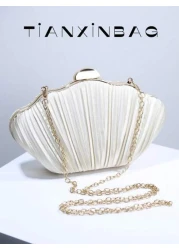 New Fashion High End Party Banquet Seashell Design Clutch Purse Pleated Lady s Hand Held Bag Evening Dress Handbag Formal Event Bag