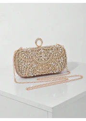 Elegant Women s Crystal Decorated Evening Clutch Luxury Glittering Box Shape Handbag Suitable For Weddings Galas Formal Events Party Purse Women s Top Handle Shoulder Crossbody Bag Perfectly Matching