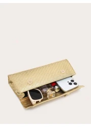 حقيبة يد نسائية من التصميم المنسوج الذهبي قطعة واحدة، حقيبة كتف ذات حمل متنوع خفيفة الوزن