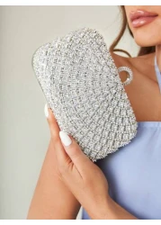 SHEIN Belle Lightweight Business Casual Rhinestone Decor Bucket Bag Mini Drawstring Design Clear Bag Faux Pearl Bag Evening Bag Dinner Bag Glamorous Elegant Exquisite Quiet Luxury Rhinestone For Party