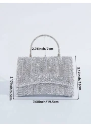 Elegant Silver Sparkling Rhinestone Decor Party Clutch Handbag Crystal Beaded Evening Bag For Women Formal Occasions Perfect For Party Wedding Prom Dinner Banquet Matching With Holiday Party Dress Eve