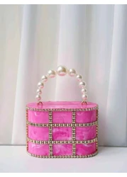 حقيبة سهرة برباط سلسلة ، نمط الخرز المرصع بحجر الراين البني بلون وردي زهري', 'مناسبة للأعراس والمناسبات الفاخر