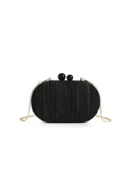 1pc Elegant Mini Solid Color Satin Textured Pleated Oval Clutch Bag Suitable For Party Wedding Formal Events