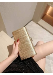 1pc Gold Glitter Leather Box Clutch Bag Fashionable Luxury Handbag For Formal Party Gala Banquet Evening Dress Ball Crossbody Chain Bag