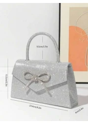 Glitter Bowkont Decorate Purse With Top Handle Evening Bag Black Crossbody Bags Wedding Party Shoulder Bag