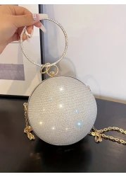 Fashion Shiny Ball Party Clutch Bag Chain Shoulder Crossbody Bag For Women Party Bag Perfect For Party Wedding Prom Dinner Banquet Matching With Holiday Party Dress Evening Dress Sequin Dress