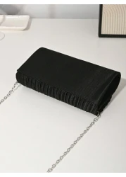 Women Elegant Pleated Satin Evening Clutch Handbag For Wedding Party Formal Occasion Envelop Flap Chain Shoulder Crossbody Bag Perfect For Party Wedding Prom Dinner Banquet Matching With Holiday Party