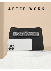 Women Elegant Satin Clutch Bag Rhinestone Decor Party Handbag Romantic Wedding Purse High End Mini Evening Dress Bag Suitable For Formal Party Ball Christmas Gala