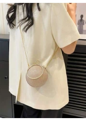 Dedoo Lightweight Business Casual Rhinestone Decor Bucket Bag Mini Drawstring Design Clear Bag Faux Pearl Bag Evening Bag Dinner Bag Glamorous Elegant Exquisite Quiet Luxury Rhinestone For Party Girl