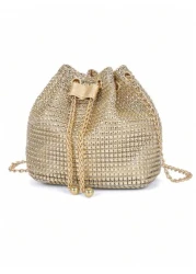 Lightweight Business Casual Rhinestone Decor Bucket Bag Mini Drawstring Design Clear Bag Faux Pearl Bag Evening Bag Dinner Bag Glamorous Elegant Exquisite Quiet Luxury Rhinestone For Party Girl Woman