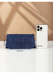 حقيبة يد مزينة بالراين ستون سلسلة حزام، مع إغلاق بشريط مغناطيسي، حقيبة أنيقة للحفلات،مناسبة لحفلات أعياد ميل