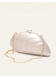 STEPHIECATHY Women s Fashion Glamorous Elegant Acrylic Clutch Magnet Closure Mussel Shell Shaped Handbag Fits Cellphone Long Chain Cross Body Evening Bag For Wedding Dinner Party Prom Banquet Gift Per