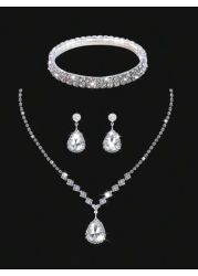 Shiny Elegant Fashionable Charming Rhinestone Flap Handbag Exquisite Women s Evening Bag Matched With Glitter Rhinestone Jewelry Three Pieces Set Luxurious And Exquisite Rhinestone Necklace Bracelet A