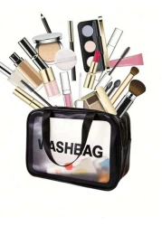 1 3pcs Set Travel Makeup Bags Portable Toiletry Bag Letter Printed Cosmetic Pouch Clear PVC Makeup Case Shower Swimming Storage Bag Large Capacity Travel Cosmetic Bag Toiletry Bag Beach Bathroom Tote