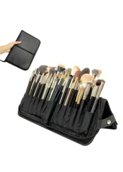 1Pc Professional Makeup Artist Folding Zipper Brush Holder With Spacious Interior Large Capacity PU14 Holes Canvas 29 Holes Cosmetic Standing Pouch With Portable Beauty Storage Bag Makeup Brush Organi