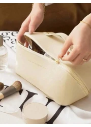 1pc PU Cosmetic Bag Travel Storage Pouch Large Capacity Toiletry Bag Portable Organizer Bag Big Storage Bag For Travel Makeup Organize Belongings Foldable Waterproof Dustproof Suitable For Storing Mak