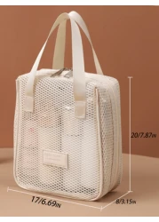 1pc Large Capacity Ivory Mesh Makeup Bag Portable Travel Toiletry Bag Multi Functional Storage Pouch Zipper Bag Travel Bag For Cosmetics Skincare Phones Jewelry And Small Items Gift Vacation Multiple