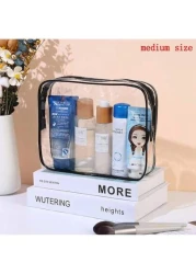 مجموعة 3 حقائب أدوات التجميل شفافة، منظم السفر سعة كبيرة، حقيبة تخزين مستحضرات التجميل متعددة الوظائف، حقيبة