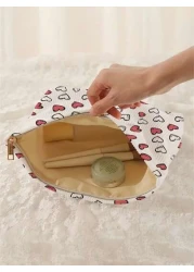 1pc Portable Zippered Storage Bag Cute Heart Pattern Double Sided Print Multi Function Cosmetic Pouch Boho Vibes Travel Makeup Bag Aesthetic Gift For Women Spring Must Have Perfect For Valentine s Day