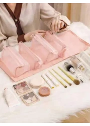 1pc Women s Waterproof 4 In 1 Travel Toiletry Bag Detachable Makeup Bag Cosmetic Pouch Pink Bathroom Bag Storage Bag Makeup Brush Holder Portable Compartment For Cosmetics Makeup And Lipstick Great Fo