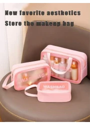 4pcs 1pc PVC Portable Cosmetic Bag Travel Makeup Organizer Pouch Waterproof Toiletry Bag Multi Functional Storage Bag For Lipstick Lip Liner Comb Makeup Brushes Eyeshadow Palette Toothpaste Skincare N