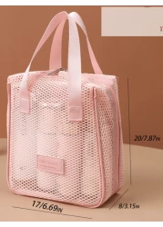 1pc Large Capacity Pink Mesh Makeup Bag Portable Travel Toiletry Organizer Multi Functional Storage Pouch Zipper Bag Travel Bag For Cosmetics Skincare Phone Jewelry Small Items Gift Holiday Use Availa