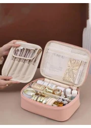 1pc Multifunctional PVC Makeup Bag Summer Travel Cosmetic Organizer Bag Waterproof Bathroom Storage Pouch For Skincare Makeup Brushes Eyeshadow Palette Compact Powder Lotion Lipstick Jewelry Bridesmai