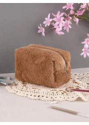 1pc Plush Cosmetic Bag Large Capacity Storage Bag Travel Portable Pencil Case Zipper Toiletry Bag Gift For Girls Women Back To School