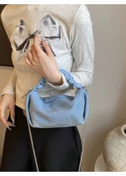 Glamorous Fashionable Solid Color Metal Chain With Rhinestone Decor Ruched Bag Perfect For Party Wedding Prom Dinner Banquet Matching With Wedding Dress Formal Dresses Prom Dress Birthday Dress Suitab