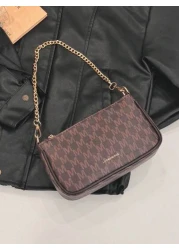 In 2024 The New Fashion Classic Joker Pu Waterproof Fabric Letter Pattern Printing Design Metal Chain Decoration Design Baguette Bag Shoulder Bag Is Suitable For Shopping