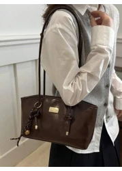 1pc Pu Solid Color Bowling Bag Large Capacity Tote Bag New Fashion Vintage Shoulder Bag Quilted Zipper Closure Suitable For Women Daily Use