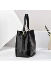 حقيبة يد بملمس حجري قطعة واحدة، جديد لعام 2024 ذات سعة كبيرة وأقسام متعددة، حقيبة دلو من البولي يوريثان اللامع ع