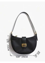 New Fashion Large Capacity Day Lock Multi Function Adjustable Armpit Bag High End Plain Zip Pocket Anti Theft Inner Pouch Black Nylon Baguette Bag For Office College Student Daily Use