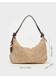 New Style Ladies Fashionable And Versatile Holiday Style Straw Woven Bag One Shoulder Crossbody Handbag Woven Underarm Dumpling Bag Summer Beach Bag Suitable For Holiday Party And Seaside Play