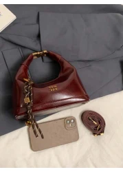 New Fashion Joker Solid Color Pu Waterproof Fabric Letter Pattern Decoration Design Zipper Opening And Closing Handbags Square Bags Burgundy Bags With Pendant Decoration Design Can Be Slung Suitable F
