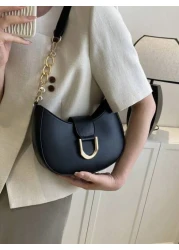 Lightweight Business Casual Small Hobo Bag Solid Color Metal Decor For Teen Girls Women College Students Rookies White Collar Workers Perfect For Office College Work Business Commute Outdoors Travel O