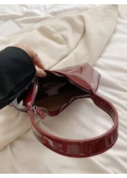 Korean Style Minimalistic Red Lacquered Baguette Crescent Shoulder Bag For Women Premium Handbag