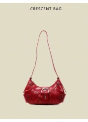 حقيبة هلالية بتصميم وقوام مصنوعة من جلد البولي يوريثان بنمط أزياء كاجوال وبسيطة وعملي