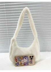 Mini Women Furry Solid Color Shoulder Bag Fashion Versatile Fluffy Handbag For Daily Commute Shopping Dating Crossbody Bag Under Arm Bag