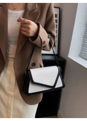 1pc Fashionable Color Block Crocodile Pattern Diamond Checkered Flap Zipper Vintage Simple Shoulder Bag Ideal For Daily Use